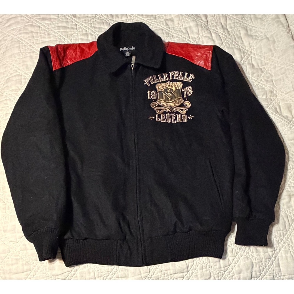 Pelle Pelle Wool Leather Bomber Jacket Mens Large Black Red live king legend